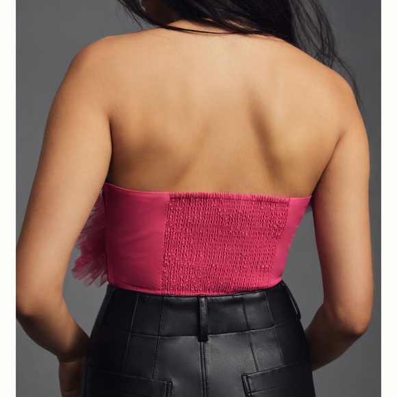 Ranna Gill Strapless Tulle Top Hot Pink Anthropologie Barbiecore Zip Cropped M - Picture 4 of 9
